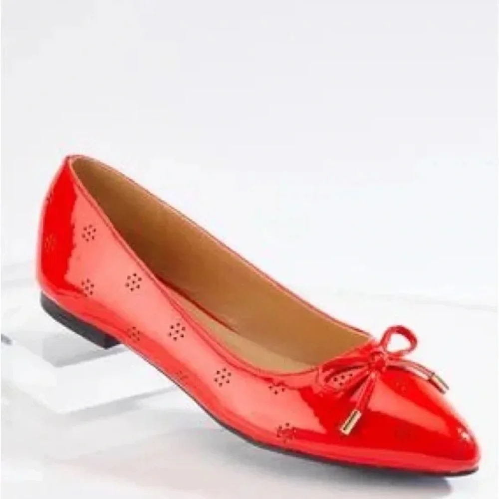 Cato | Wide Width Cutout Patent Bow Flats Size 9W